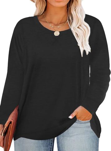 ROSRISS Plus Size Tops for Women Long Sleeve Shirts Casual Side Split Tees in Saudi Arabia