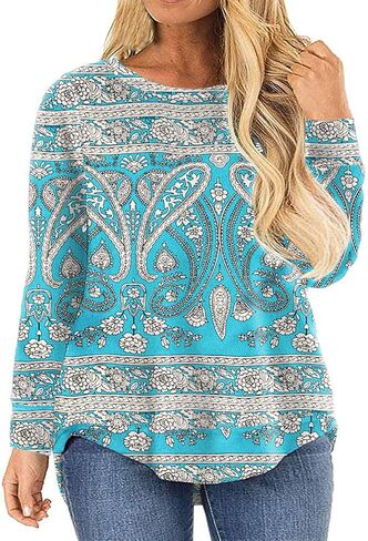 ROSRISS Plus Size Tops for Women Long Sleeve Shirts Casual Side Split Tees in Saudi Arabia