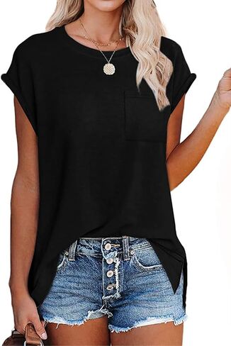 ELIY BASIC Women's Short Sleeve V Neck Pleated T Shirts Summer Loose Fit Basic Tunic with Side Shirring Casual Top Tees in Saudi Arabia