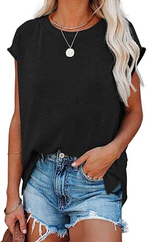 ELIY BASIC Women's Short Sleeve V Neck Pleated T Shirts Summer Loose Fit Basic Tunic with Side Shirring Casual Top Tees in Saudi Arabia