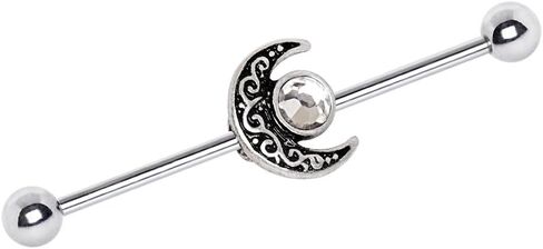 Amelia Fashion 14 Gauge CZ Sun and Antique Silver Moon Industrial Barbell 316L Surgical Stainelss Steel in Saudi Arabia