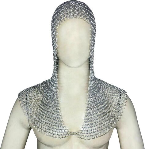 Chainmail Coif، غطاء محرك السيارة من الألومنيوم مقاس 10 مم، سلسلة البريد في العصور الوسطى، درع إعادة الإعمار SCA LARP، غطاء محرك السيارة، Chainmail Coif in Saudi Arabia