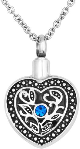 PanQueen Heart Love Birthstone Flower Urn Necklace for Ashes Pet Cremation Jewelry for Women Memorial Pendant Keepsake Stainless Steel in Kuwait