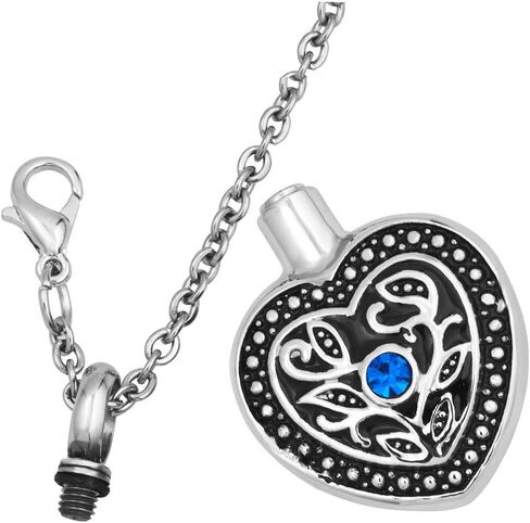 PanQueen Heart Love Birthstone Flower Urn Necklace for Ashes Pet Cremation Jewelry for Women Memorial Pendant Keepsake Stainless Steel in Kuwait