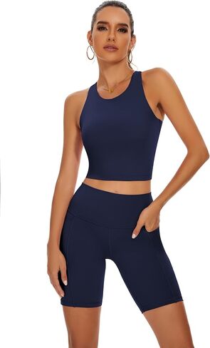 مجموعات التمارين الرياضية من TAIPOVE للنساء، سراويل اليوغا عالية الخصر مع جيوب، قميص بدون أكمام برقبة عالية in Kuwait