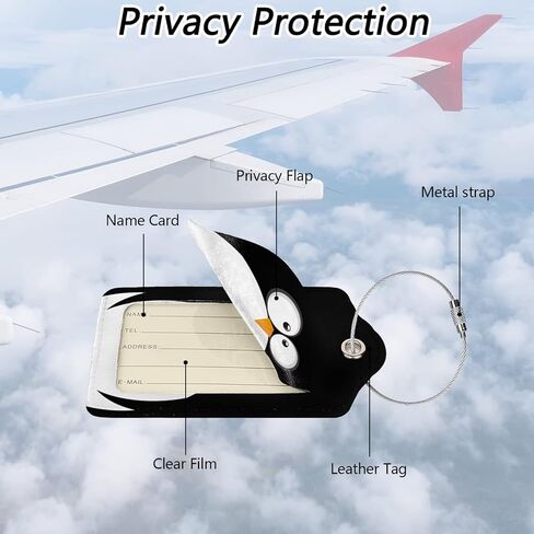 مجموعة من 2 بطاقة امتعة لشنط السفر بتصميم وجه بطريق مضحك من الجلد مع حلقة من الستانلس ستيل وغطاء للخصوصية وبطاقة الهوية وشنطة السفر للنساء والرجال والسفر in Kuwait