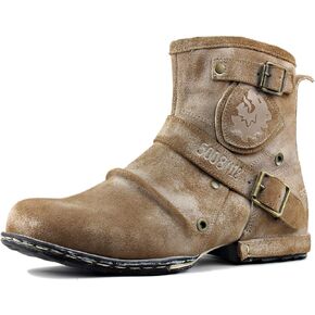 OSSTONE Moto Boots for Men Fashion Zipper-up Leather Chukka Boots Casual Shoes OS-5008-1-Camouflage Green