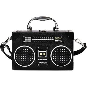 Vintage Radio Recorder Clutch Handbag Leather Top Metal Handle Crossbody Small Box Bag Shoulder Bag in Kuwait
