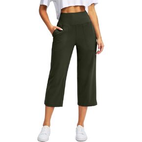 G Gradual Women's Wide Leg Capri Pants with Pockets Tummy Control High Waist Yoga Dress Crop Pants for Women