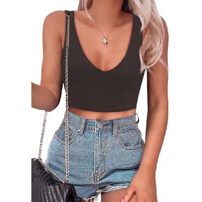 SAUNGKUAI Women’s Summer Slim Fitted Sexy Deep V Neck Sleeveless Backless Double Lined Crop Tank Tops