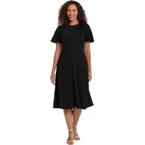 London Times Women's Rosette Flutter Sleeve Fit and Flare Duchess Guest of Shower Mother of The Bride Feminine in Saudi Arabia