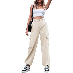 THWEI Womens Cargo Pants High Waisted Wide Leg Casual Pants Streetwear Trousers with 6 Pockets