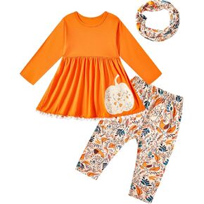 Fantasy Era 3 قطع للأطفال الصغار والبنات لعيد الشكر على شكل يقطين تركيا، تنورة علوية بأكمام طويلة مع عصابة رأس in Kuwait