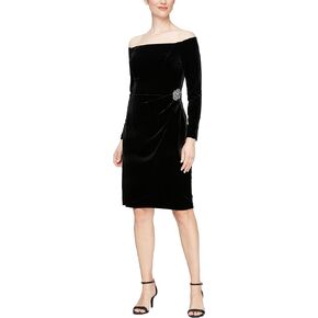 Alex Evenings Womens Short Off The Shoulder Velvet Dress (Petite and Regular)