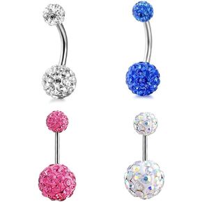 GIVUFUN 4 قطعة النساء زركون حلقات زر البطن متعددة الألوان الكرة شكل الفولاذ المقاوم للصدأ البطن زر حلقة in Kuwait