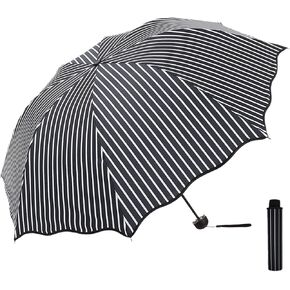 URAWESO Striped Parasol UV Protection Travel Beach Compact Folding Sun Rain Umbrella for Walking (Black) in Kuwait