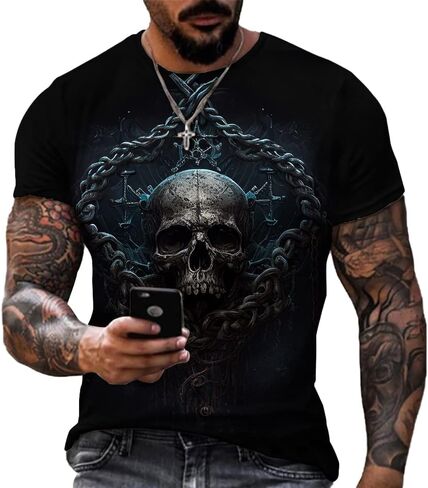 Taamlou Men's Street Skull Muscle Short Sleeve Print Personality Fashion Fashion T-Shirt in Saudi Arabia