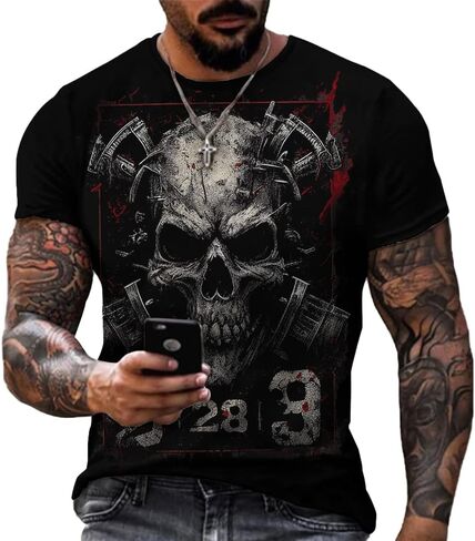 Taamlou Men's Street Skull Muscle Short Sleeve Print Personality Fashion Fashion T-Shirt in Saudi Arabia