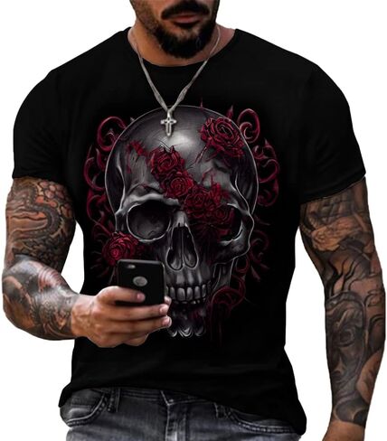 Taamlou Men's Street Skull Muscle Short Sleeve Print Personality Fashion Fashion T-Shirt in Saudi Arabia