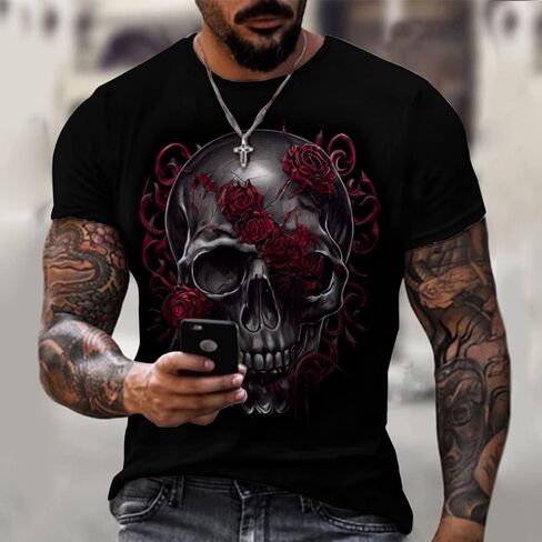 Taamlou Men's Street Skull Muscle Short Sleeve Print Personality Fashion Fashion T-Shirt in Saudi Arabia