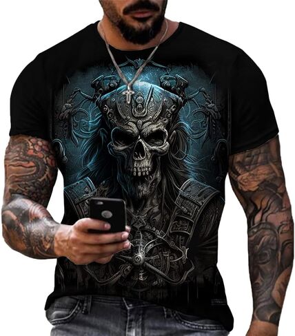 Taamlou Men's Street Skull Muscle Short Sleeve Print Personality Fashion Fashion T-Shirt in Saudi Arabia
