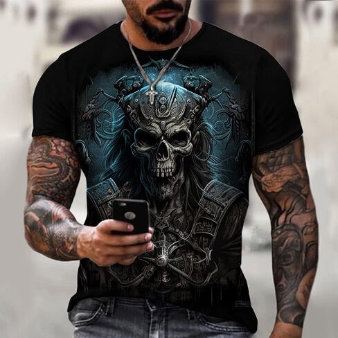 Taamlou Men's Street Skull Muscle Short Sleeve Print Personality Fashion Fashion T-Shirt in Saudi Arabia