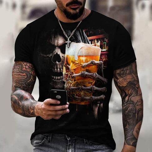 Taamlou Men's Street Skull Muscle Short Sleeve Print Personality Fashion Fashion T-Shirt in Saudi Arabia