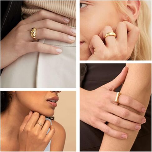 Honsny 8 قطع خواتم مكتنزة على شكل قبة ذهبية للنساء 18 قيراط مطلية بالذهب خاتم مجدول ملتوي خاتم سيغنت مكتنز الحد الأدنى خواتم بيان حجم 5 إلى 9 in Kuwait