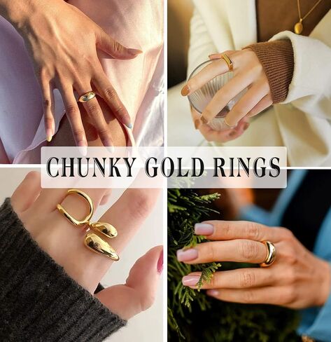 Honsny 8 قطع خواتم مكتنزة على شكل قبة ذهبية للنساء 18 قيراط مطلية بالذهب خاتم مجدول ملتوي خاتم سيغنت مكتنز الحد الأدنى خواتم بيان حجم 5 إلى 9 in Kuwait