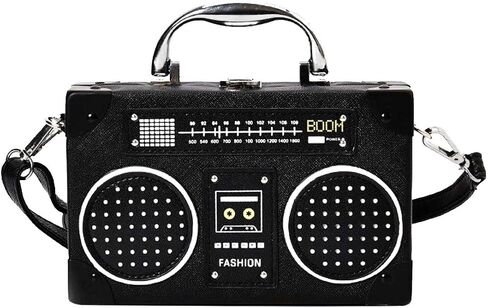 Vintage Radio Recorder Clutch Handbag Leather Top Metal Handle Crossbody Small Box Bag Shoulder Bag in Kuwait