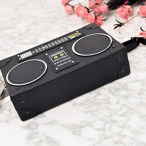 Vintage Radio Recorder Clutch Handbag Leather Top Metal Handle Crossbody Small Box Bag Shoulder Bag in Kuwait
