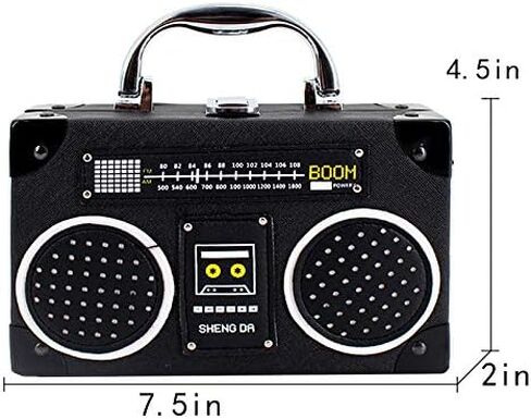 Vintage Radio Recorder Clutch Handbag Leather Top Metal Handle Crossbody Small Box Bag Shoulder Bag in Kuwait