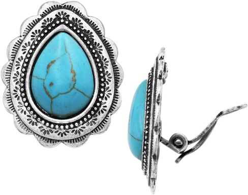 أقراط نسائية من Rosemarie & Jubalee بتصميم غربي طبيعي من Howlite Teardrop Cowgirl بمشبك على الطراز، 1.12 بوصة in Saudi Arabia