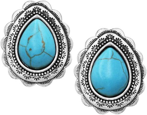 أقراط نسائية من Rosemarie & Jubalee بتصميم غربي طبيعي من Howlite Teardrop Cowgirl بمشبك على الطراز، 1.12 بوصة in Saudi Arabia