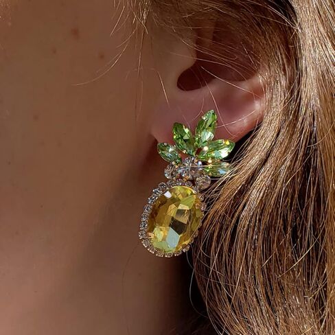 Rosemarie & Jubalee Women's Fun And Fruity Statement Yellow And Green Crystal Rhinestone Pineapple Jewelry in Kuwait