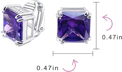 التقليدية الكلاسيكية الكبيرة بيان 5CT مربع الأميرة قطع AAA تشيكوسلوفاكيا سوليتير كليب على أقراط للنساء مطلية بالفضة غير مثقوبة مقلد الأحجار الكريمة جوهرة الألوان 12 مللي متر in Saudi Arabia