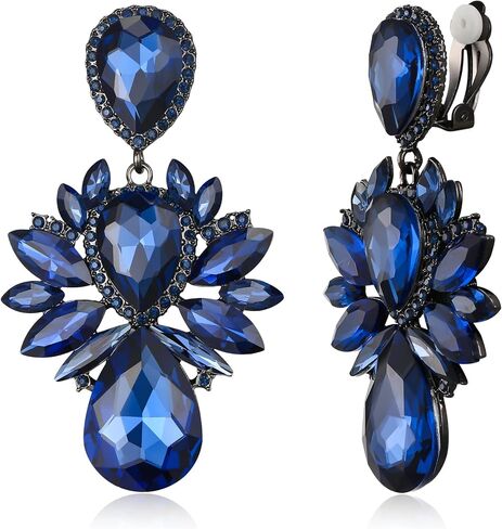 EVER FAITH Bridal Rhinestone Crystal Clip-on Dangle Earrings, Vintage Style Waterdrop Marquise Statement Drop Chandelier Earrings for Women in Saudi Arabia