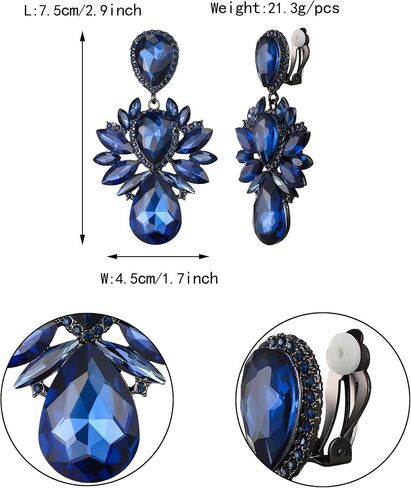 EVER FAITH Bridal Rhinestone Crystal Clip-on Dangle Earrings, Vintage Style Waterdrop Marquise Statement Drop Chandelier Earrings for Women in Saudi Arabia