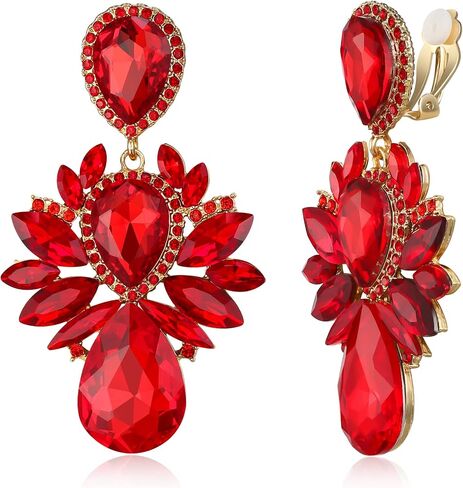 EVER FAITH Bridal Rhinestone Crystal Clip-on Dangle Earrings, Vintage Style Waterdrop Marquise Statement Drop Chandelier Earrings for Women in Saudi Arabia