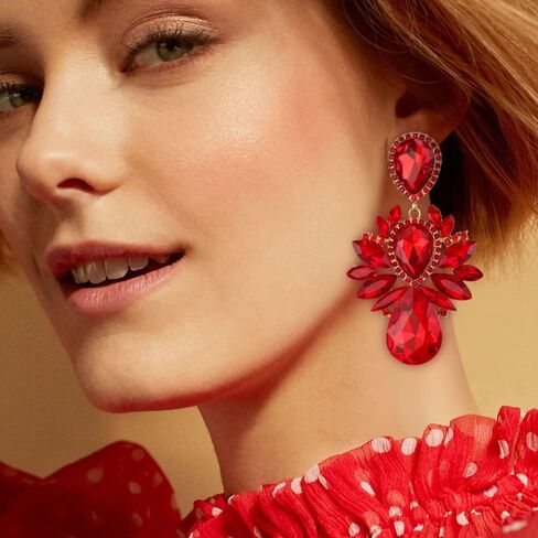 EVER FAITH Bridal Rhinestone Crystal Clip-on Dangle Earrings, Vintage Style Waterdrop Marquise Statement Drop Chandelier Earrings for Women in Saudi Arabia