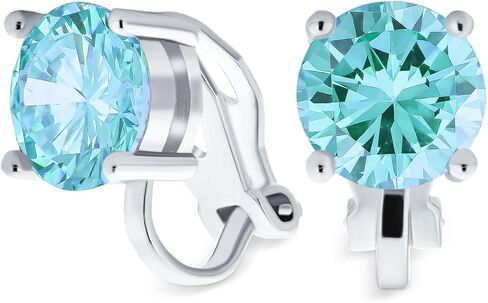 Traditional Classic 2CT Brilliant Cut Round AAA CZ Solitaire Clip On Stud Earrings for Women -Yellow Gold or Silver Plated Non-Pierced Simulated Gemstone Jewel Colors Birthstone 8MM in Kuwait