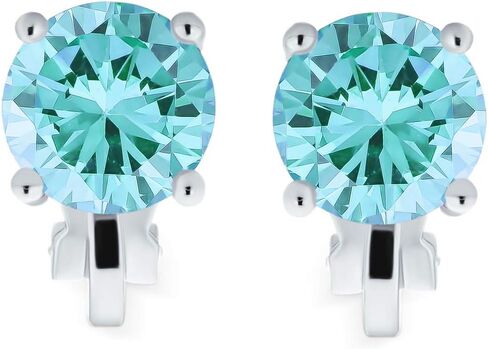 Traditional Classic 2CT Brilliant Cut Round AAA CZ Solitaire Clip On Stud Earrings for Women -Yellow Gold or Silver Plated Non-Pierced Simulated Gemstone Jewel Colors Birthstone 8MM in Kuwait