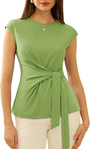 GRACE KARIN المرأة كم كاب قمم الصيف التعادل الخصر طاقم الرقبة بلوزة أنيقة متأنق عارضة بلون قمصان in Kuwait