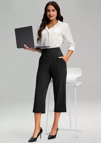 G Gradual Women's Wide Leg Capri Pants with Pockets Tummy Control High Waist Yoga Dress Crop Pants for Women in Saudi Arabia