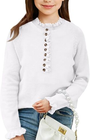 سترات للفتيات للأطفال بأكمام طويلة وأزرار سفلية ورقبة دائرية وكشكشة وسترة صوفية in Kuwait