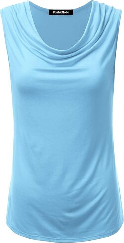 FASHIONOLIC Women's Cowl Neck Ruched Draped Sleeveless Stretchy Blouse Casual Tank Top (Made in USA) in Saudi Arabia