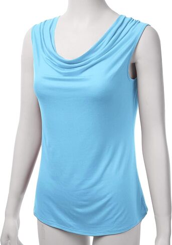 FASHIONOLIC Women's Cowl Neck Ruched Draped Sleeveless Stretchy Blouse Casual Tank Top (Made in USA) in Saudi Arabia