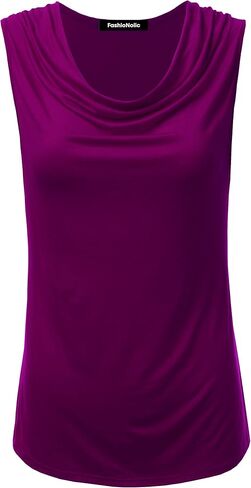 FASHIONOLIC Women's Cowl Neck Ruched Draped Sleeveless Stretchy Blouse Casual Tank Top (Made in USA) in Kuwait