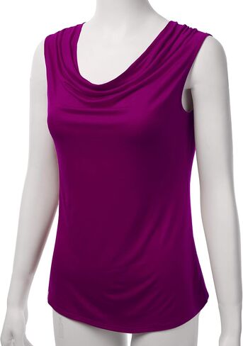 FASHIONOLIC Women's Cowl Neck Ruched Draped Sleeveless Stretchy Blouse Casual Tank Top (Made in USA) in Kuwait