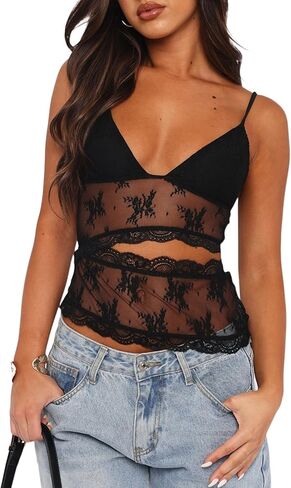 قميص نسائي Y2k كامي قميص دانتيل مثير تانك القمم السباغيتي حزام الخروج المحاصيل سترة الصيف لطيف بروتيل in Kuwait